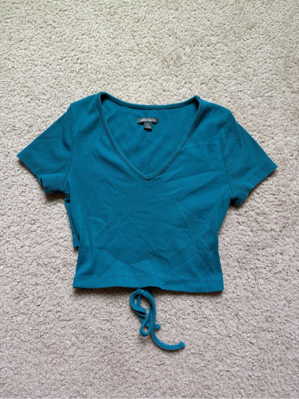 wild fable Teal V-Neck Cropped Tie Front Top